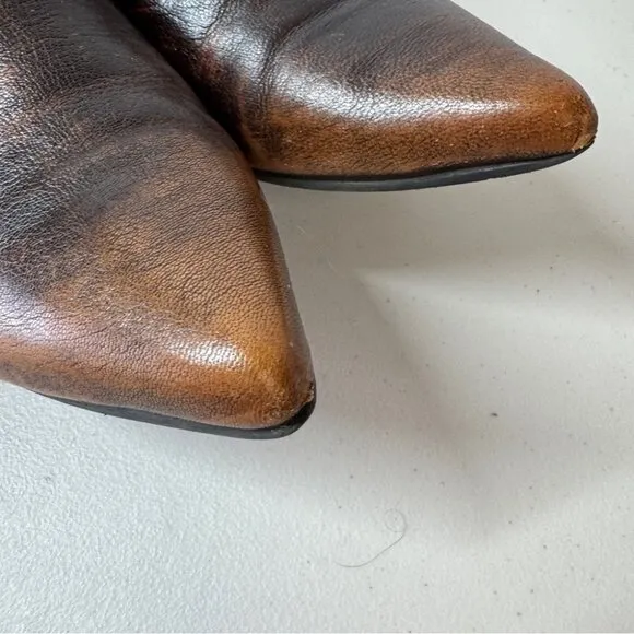 John Fluevog Justine Brown Pointy Toed Low Heel Leather Shoes Size 6