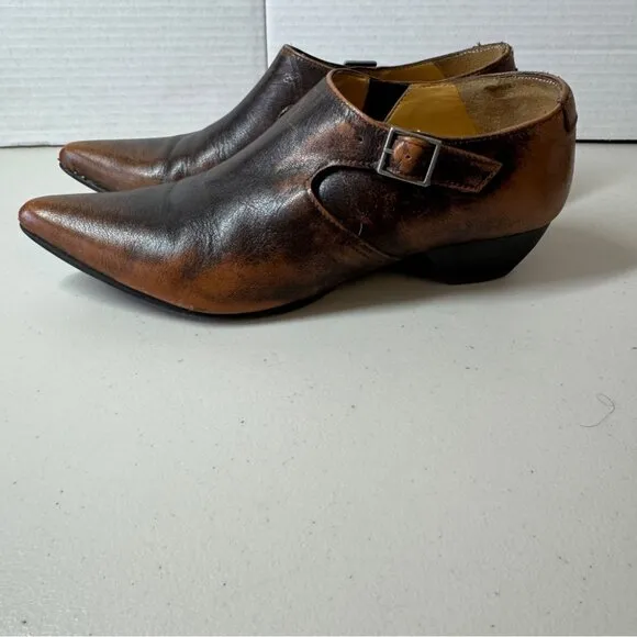 John Fluevog Justine Brown Pointy Toed Low Heel Leather Shoes Size 6