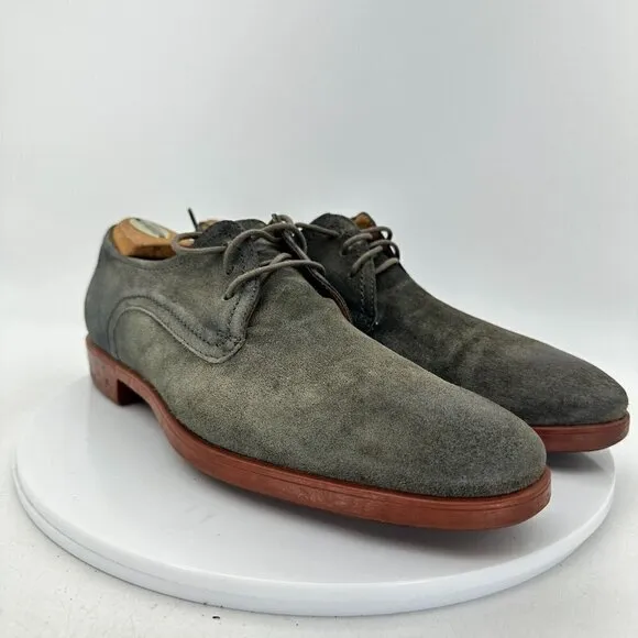 John Varvatos Men Size 7.5 Grey Suede Plain Toe Comfort Derby Dress Shoes