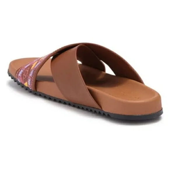 Johnny Was Alessi Leather Embroidered Crisscross Strap Slip On Sandals Brown 8