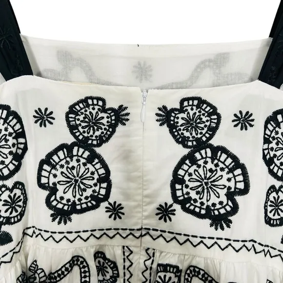 Johnny Was Mel Embroidered Midi Dress Black White Size M