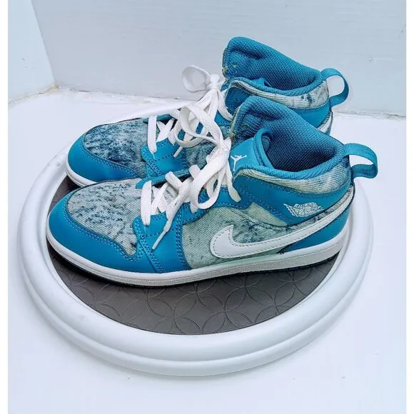 Jordan 1 Mid SE GS Sneakers 3Y Blue/White Athletic Shoes