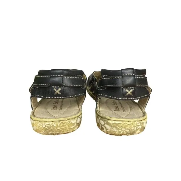 Josef Seibel Womens Black Leather Sandals Size 37/6 Cushioned Insole