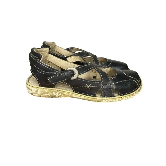 Josef Seibel Womens Black Leather Sandals Size 37/6 Cushioned Insole