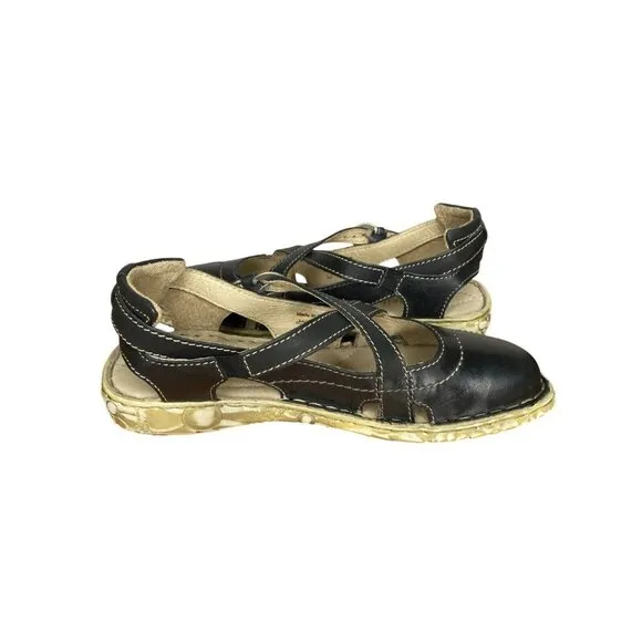 Josef Seibel Womens Black Leather Sandals Size 37/6 Cushioned Insole