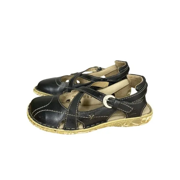 Josef Seibel Womens Black Leather Sandals Size 37/6 Cushioned Insole