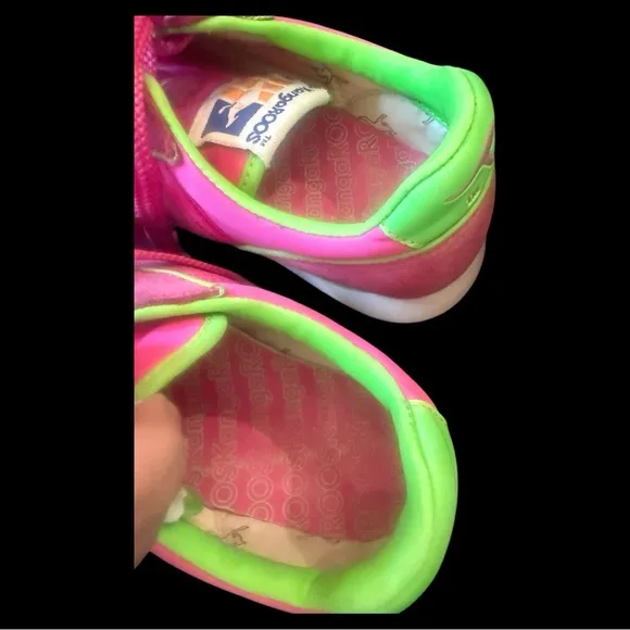KangaROOS vintage bright pink &amp; neon green,  side pocket athletic shoes. Size 8