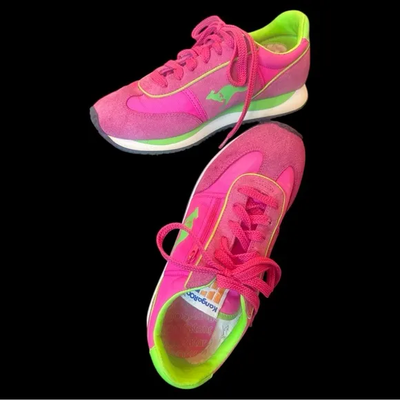 KangaROOS vintage bright pink &amp; neon green,  side pocket athletic shoes. Size 8