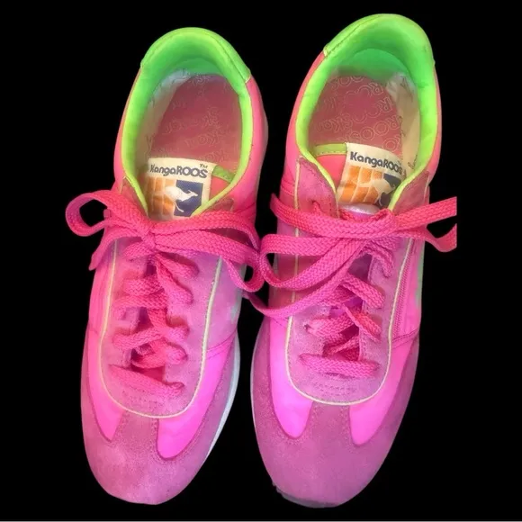 KangaROOS vintage bright pink &amp; neon green,  side pocket athletic shoes. Size 8