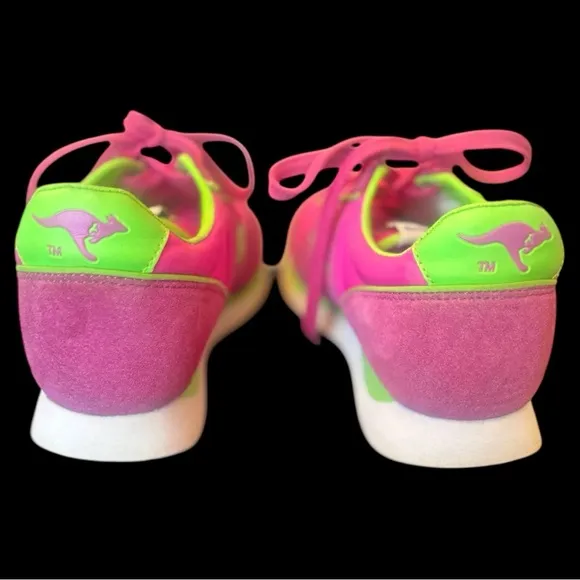 KangaROOS vintage bright pink &amp; neon green,  side pocket athletic shoes. Size 8