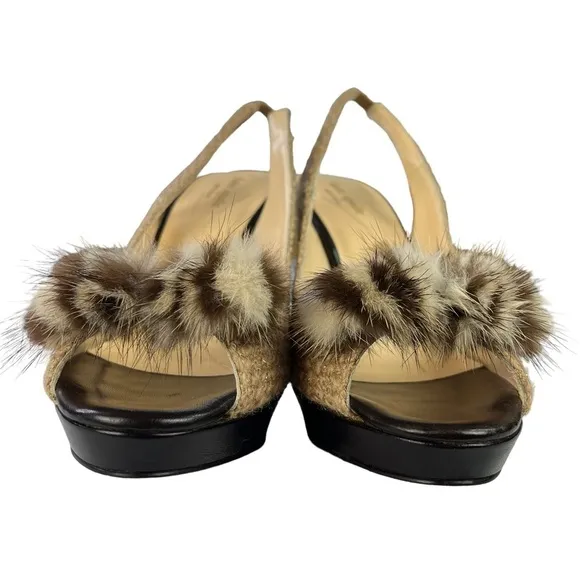 Kate Spade Galore Mink Bow Tweed Slingback Heels Womens Size 8.5‎