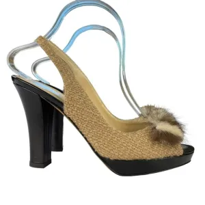 Kate Spade Galore Mink Bow Tweed Slingback Heels Womens Size 8.5‎