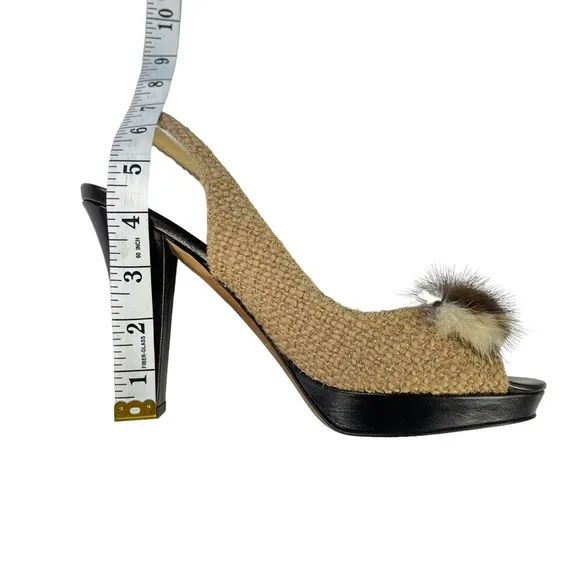 Kate Spade Galore Mink Bow Tweed Slingback Heels Womens Size 8.5‎