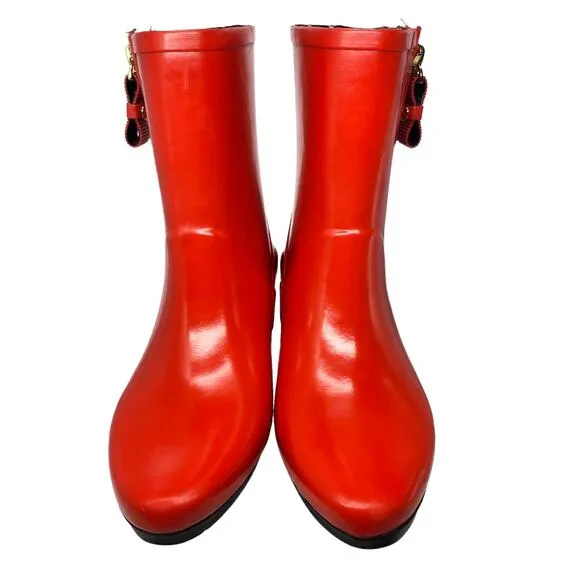 Kate Spade New York Rain Boots 8 Red Polka Dot Mid Calf Zipper All Season Shoes