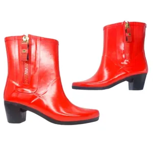 Kate Spade New York Rain Boots 8 Red Polka Dot Mid Calf Zipper All Season Shoes