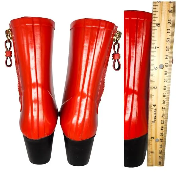 Kate Spade New York Rain Boots 8 Red Polka Dot Mid Calf Zipper All Season Shoes