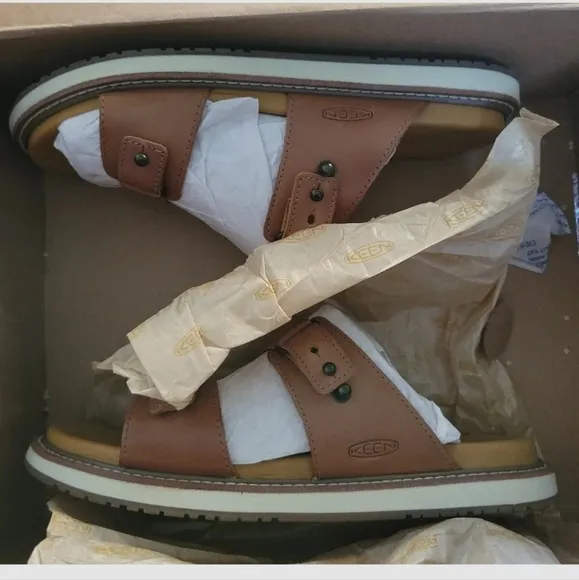 KEEN Lana Double Strap Slide Sandals Leather Comfort Outdoor Athleisure Brown