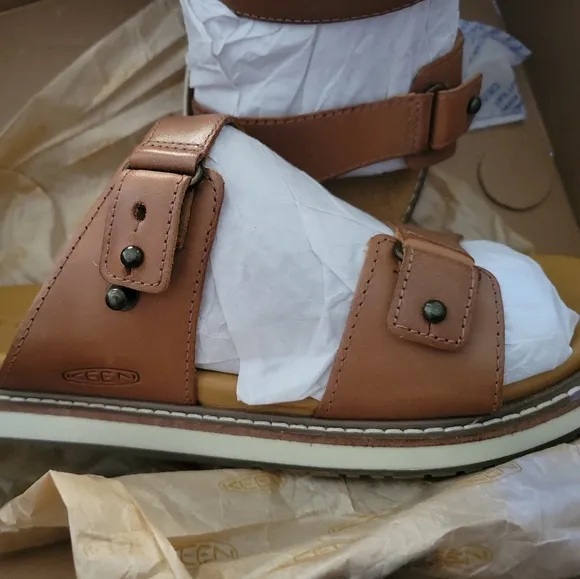 KEEN Lana Double Strap Slide Sandals Leather Comfort Outdoor Athleisure Brown