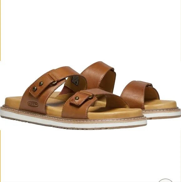 KEEN Lana Double Strap Slide Sandals Leather Comfort Outdoor Athleisure Brown