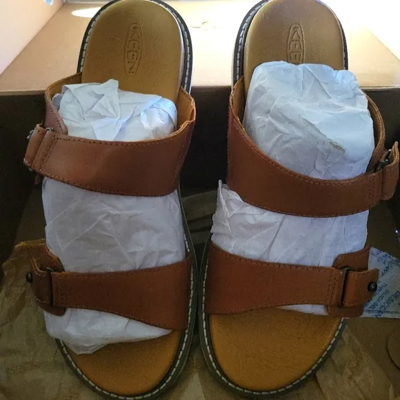 KEEN Lana Double Strap Slide Sandals Leather Comfort Outdoor Athleisure Brown