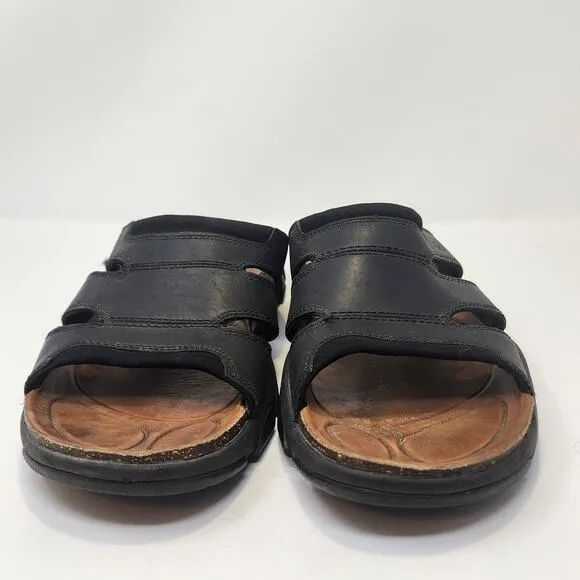 Keen Men Black Leather Slides Slip On Casual Shoes Sandals Size 10 Open Toe