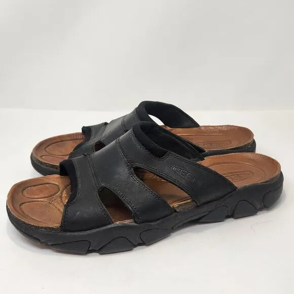 Keen Men Black Leather Slides Slip On Casual Shoes Sandals Size 10 Open Toe