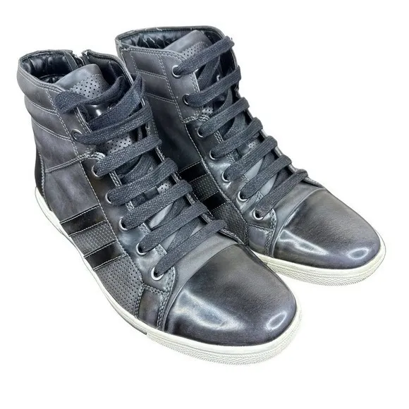 Kenneth Cole Mens Size 9M Down N Out‎ Grey Leather Hi-Top Sneakers Shoes