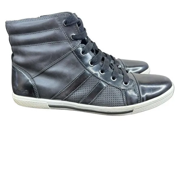 Kenneth Cole Mens Size 9M Down N Out‎ Grey Leather Hi-Top Sneakers Shoes