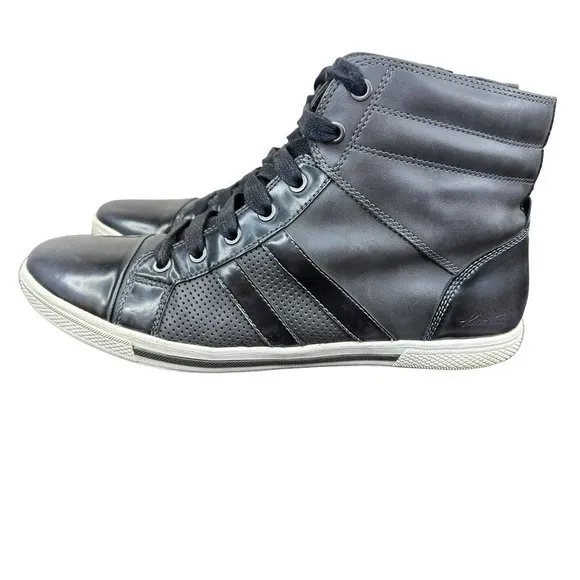 Kenneth Cole Mens Size 9M Down N Out‎ Grey Leather Hi-Top Sneakers Shoes