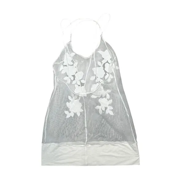 La Perla Italy White Silk Blend Lace Mesh Chemise Slip Dress Size XS