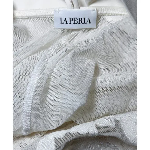 La Perla Italy White Silk Blend Lace Mesh Chemise Slip Dress Size XS