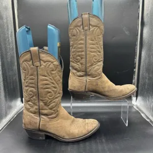 Laredo Brown Leather Western Men Cowboy Boots Size 9D MADE IN USA Outdoor GUC
