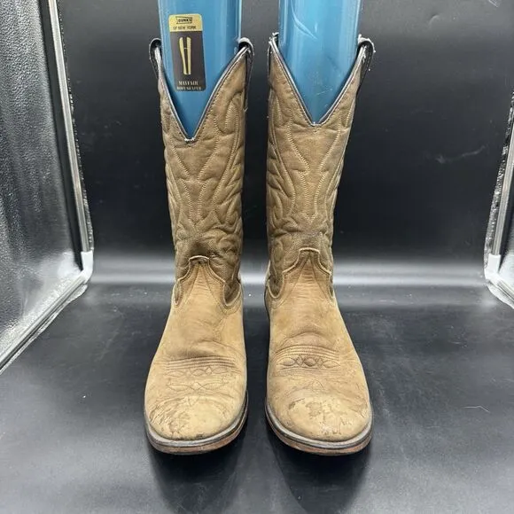 Laredo Brown Leather Western Men Cowboy Boots Size 9D MADE IN USA Outdoor GUC
