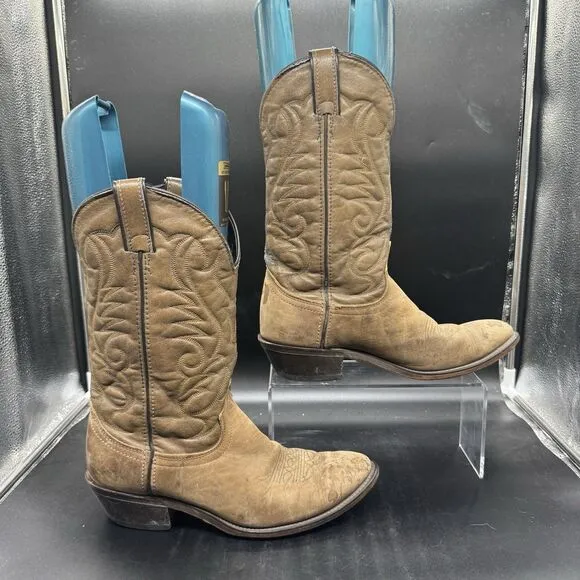 Laredo Brown Leather Western Men Cowboy Boots Size 9D MADE IN USA Outdoor GUC