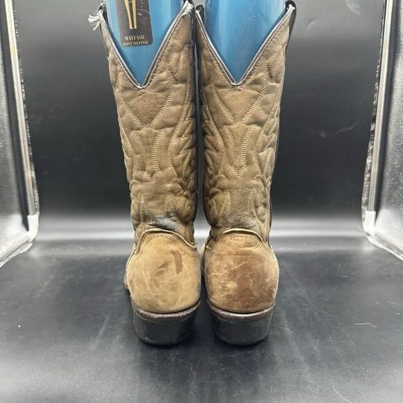 Laredo Brown Leather Western Men Cowboy Boots Size 9D MADE IN USA Outdoor GUC