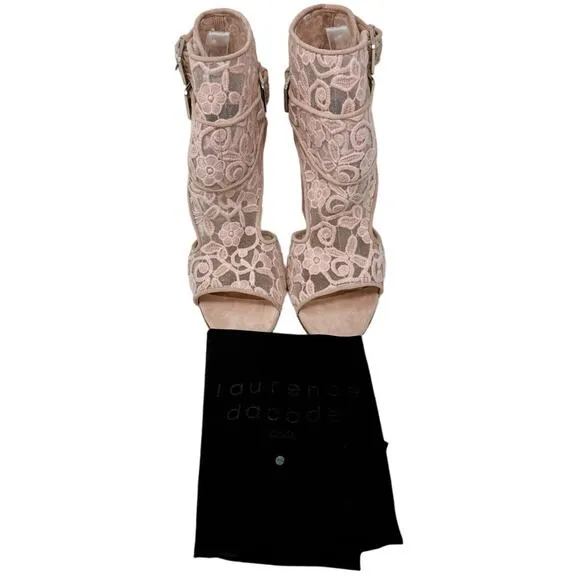 Laurence Dacade Rush Floral Lace Mesh Block Heel Sandals Pink size FR39.5 US8.5