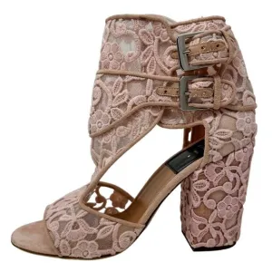Laurence Dacade Rush Floral Lace Mesh Block Heel Sandals Pink size FR39.5 US8.5