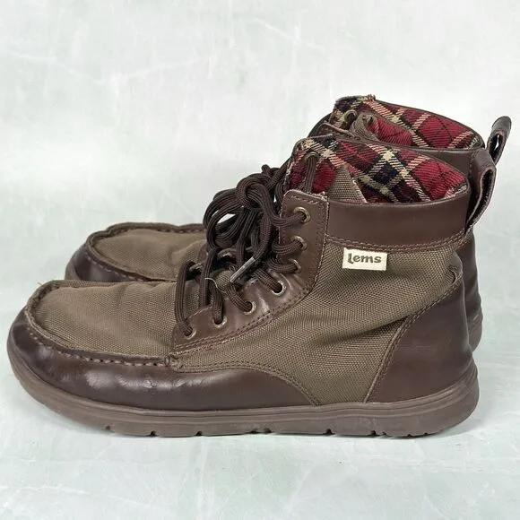 Lems Boulder Boot Men’s EU 42 US 9 Brown Canvas Leather Hiking Outdoor Shoes