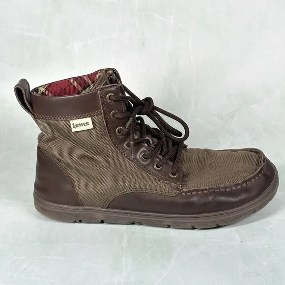 Lems Boulder Boot Men’s EU 42 US 9 Brown Canvas Leather Hiking Outdoor Shoes