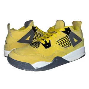 Little Boys Nike Air Jordan 4 GS Yellow/Gray “Midnight Lighting” Sneakers - 1Y
