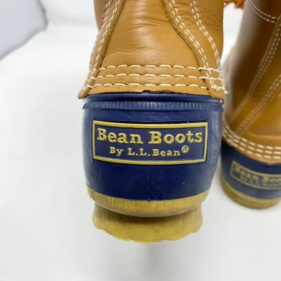 LL Bean Brown/Navy Bean Boots Women's Size 7 Duck Boot Style Lace Up Waterproof
