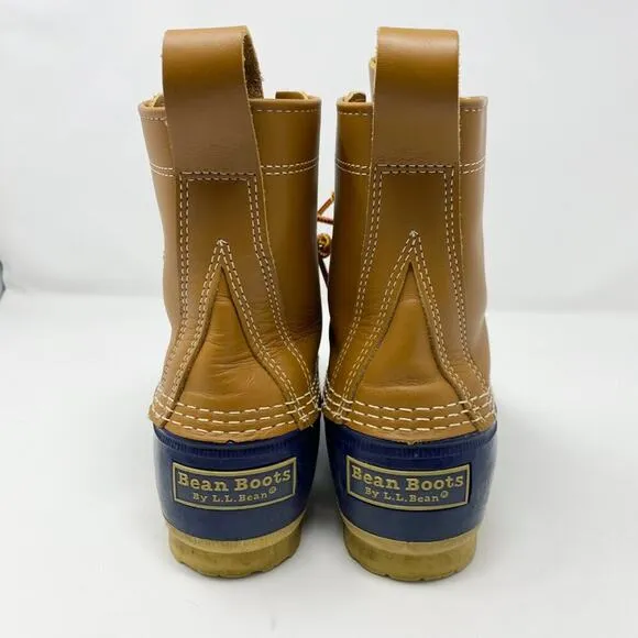 LL Bean Brown/Navy Bean Boots Women's Size 7 Duck Boot Style Lace Up Waterproof