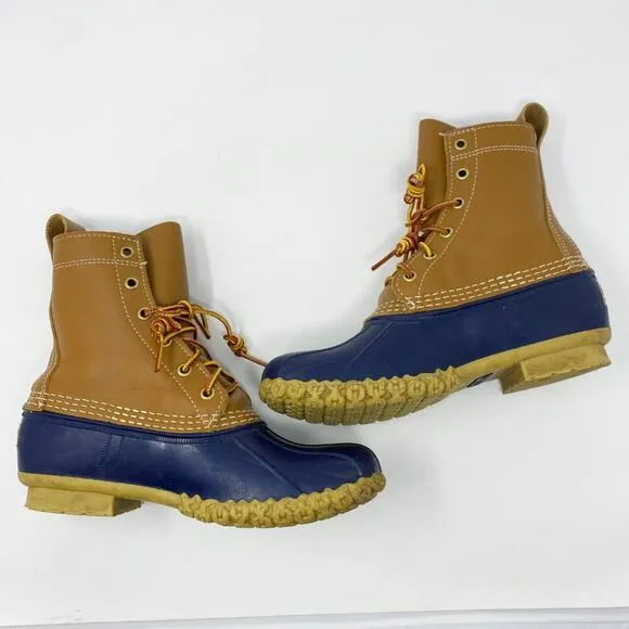 LL Bean Brown/Navy Bean Boots Women's Size 7 Duck Boot Style Lace Up Waterproof