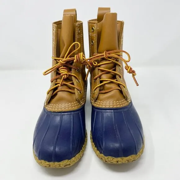 LL Bean Brown/Navy Bean Boots Women's Size 7 Duck Boot Style Lace Up Waterproof