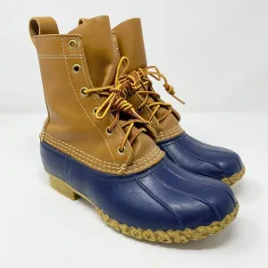 LL Bean Brown/Navy Bean Boots Women's Size 7 Duck Boot Style Lace Up Waterproof