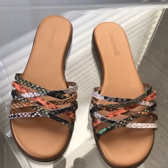 Madewell The Tracie Crisscross Slide Sandal in Snake Embossed Leather