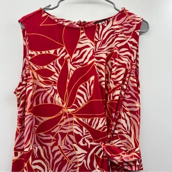 Maggy London Red, White &amp; Pink Tropical Floral Sleeveless Maxi Dress Sz 16‎ NEW