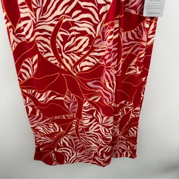 Maggy London Red, White &amp; Pink Tropical Floral Sleeveless Maxi Dress Sz 16‎ NEW