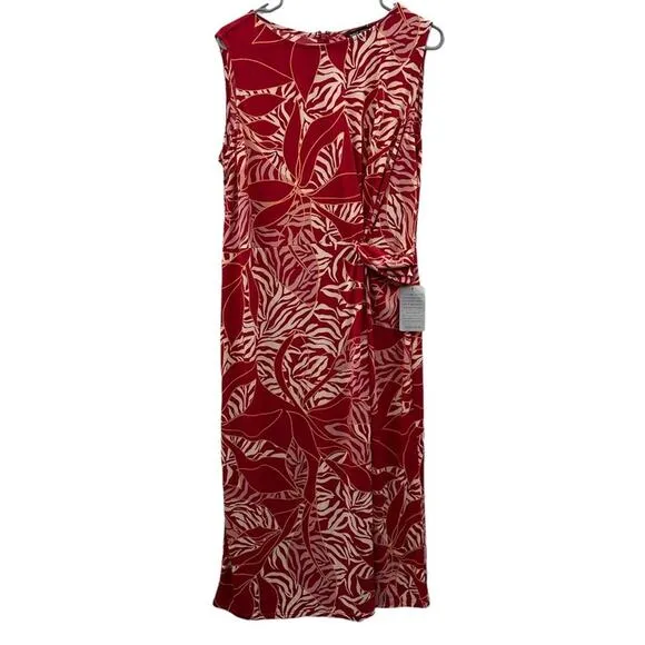 Maggy London Red, White &amp; Pink Tropical Floral Sleeveless Maxi Dress Sz 16‎ NEW