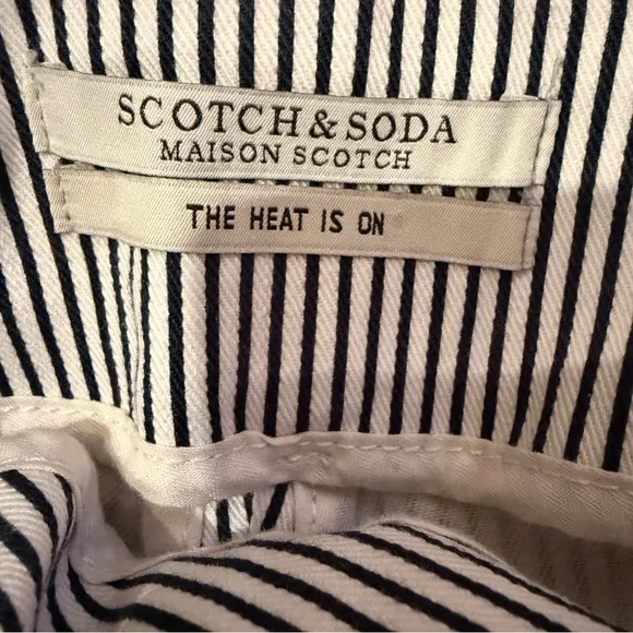 Maison‎ Scotch &amp; Soda Black &amp; White Striped High Rise Tie Front Shorts Sz 24
